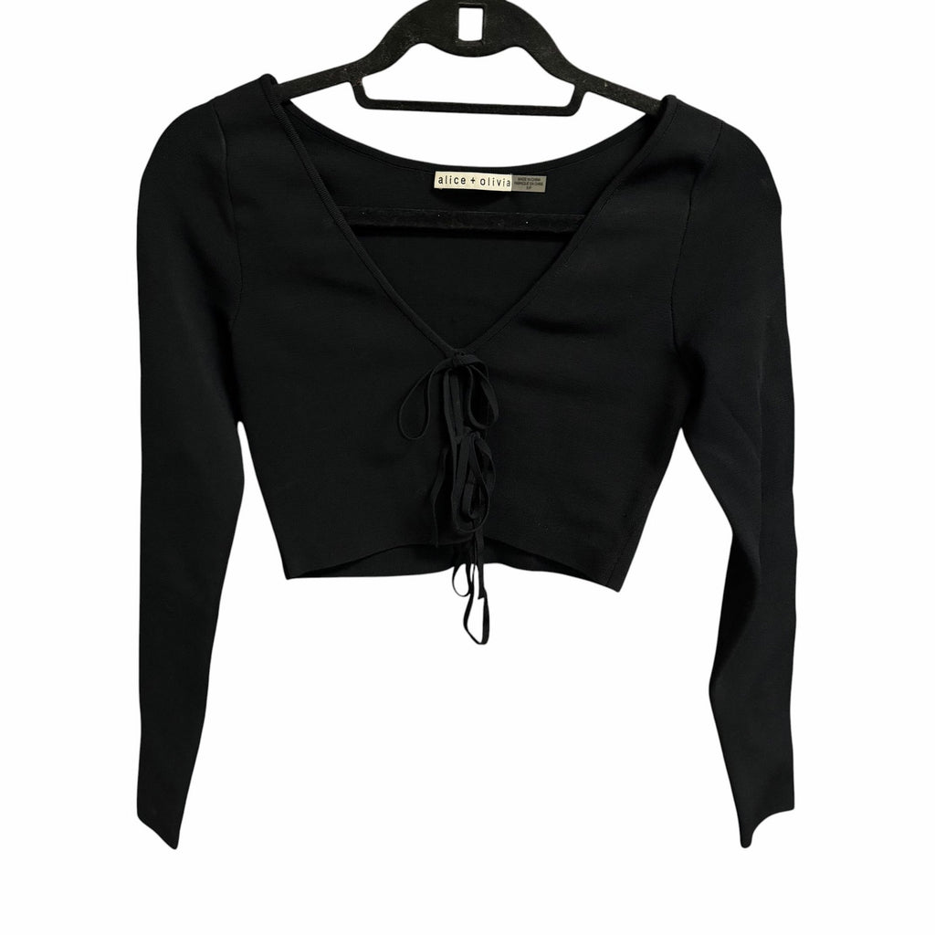 Alice + Olivia Sharee Cropped Pullover Black Tie Up Front Womens Size Small