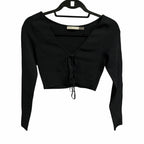 Alice + Olivia Sharee Cropped Pullover Black Tie Up Front Womens Size Small