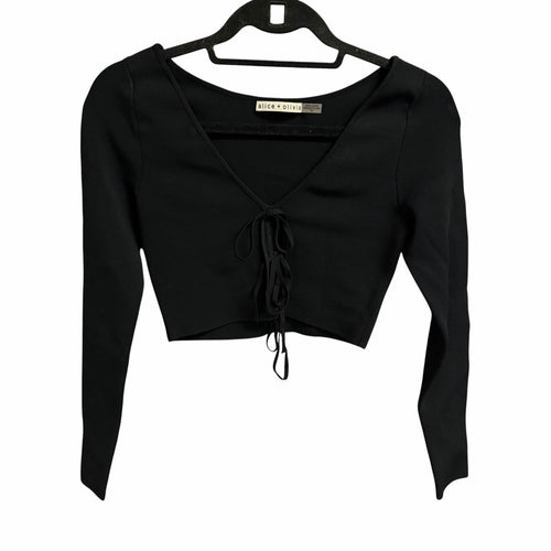 Alice + Olivia Sharee Cropped Pullover Black Tie Up Front Womens Size Small