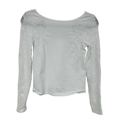 by Anthropologie White Floral Seamless Long Sleeve Boat Neck Top  Womens Small