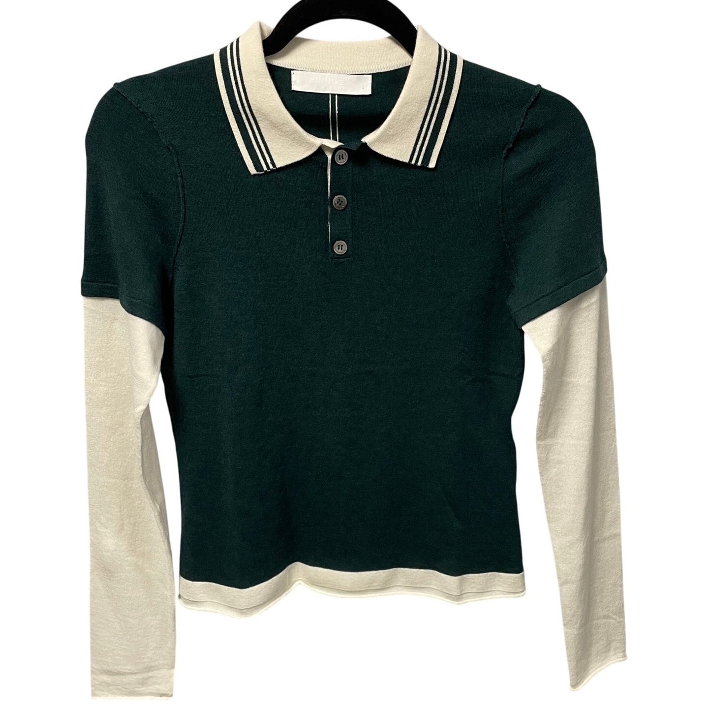 NWT Cuddle Up Cashmere Blend Long Sleeve Polo Top Forest Green Womens Small