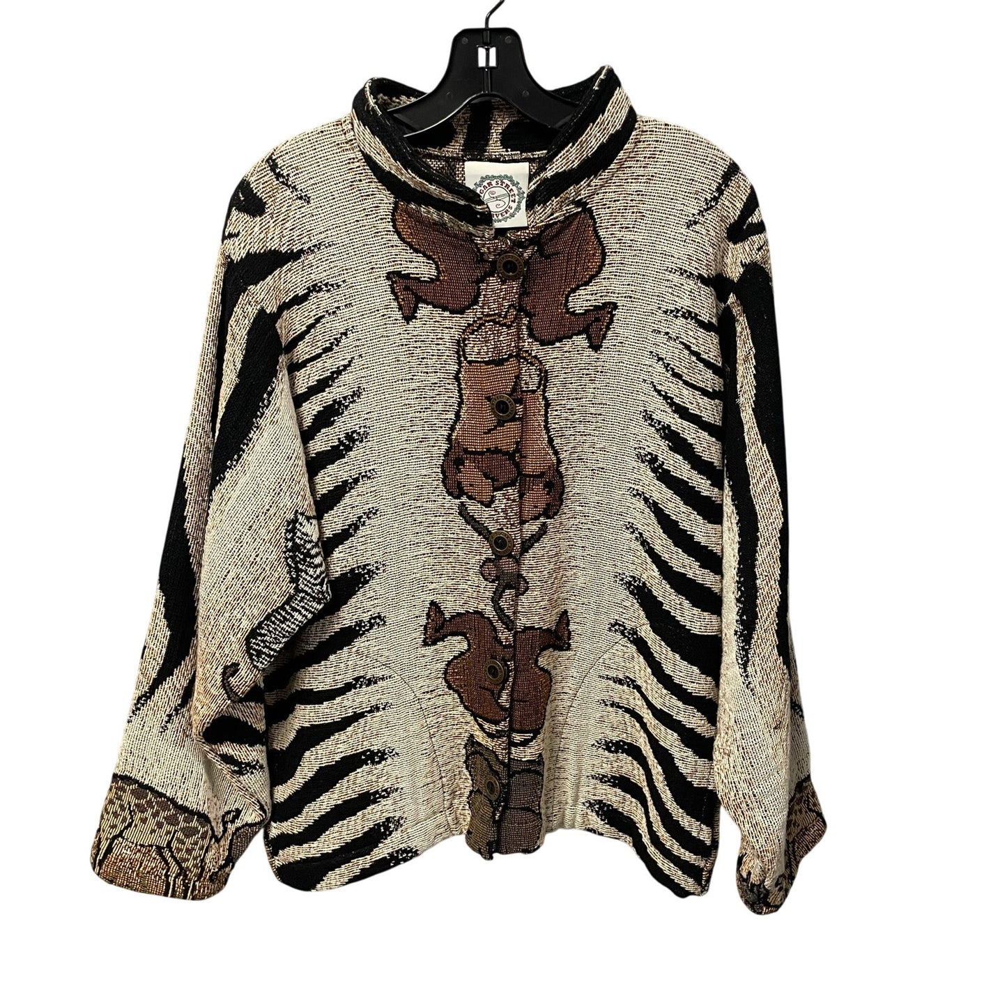 Vintage Sugar Street Weavers Safari Animal Print Button Up Sweater Jacket Medium