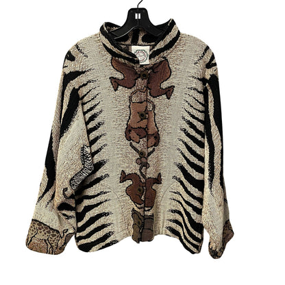Vintage Sugar Street Weavers Safari Animal Print Button Up Sweater Jacket Medium