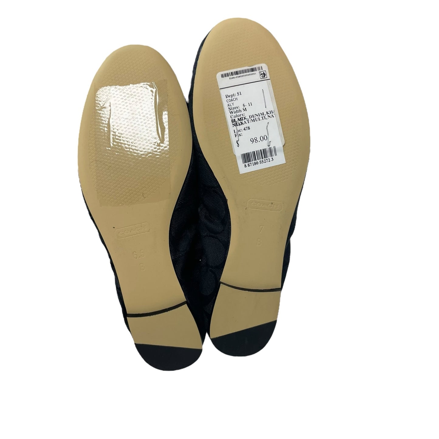 Coach Aly Ballet Flat in Scrunched Signature Black Canvas Logo Print Womens 6.5