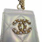 Chanel Quilted Iridescent Calfskin Card Holder On Chain White Luxury Designer