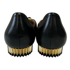 Giorgio Armani Black Leather Gold Hardware Square Toe Flats Womens 37.5 / US 7.5