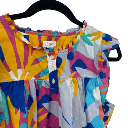 J. Crew Sleeveless Printed Ruffle Top Island Turquoise Neon Floral Print Small