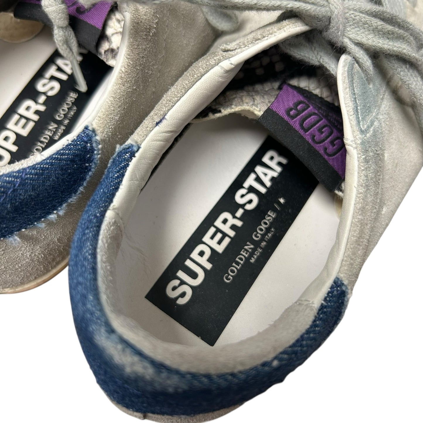 Golden Goose Super Star Denim Trimmed Snake Lace Up Sneakers Womens 39 / 9