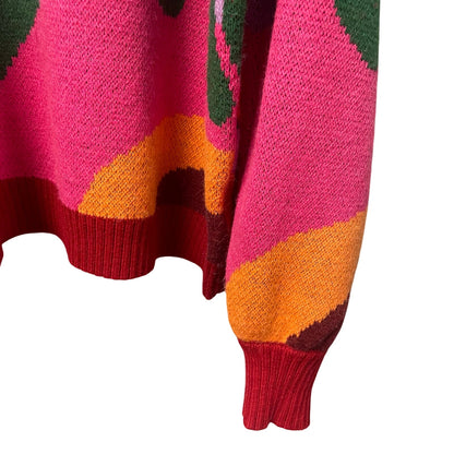 Farm Rio x Anthropologie Cold Shoulder Crew Sweater Multicolor Knit Womens Small