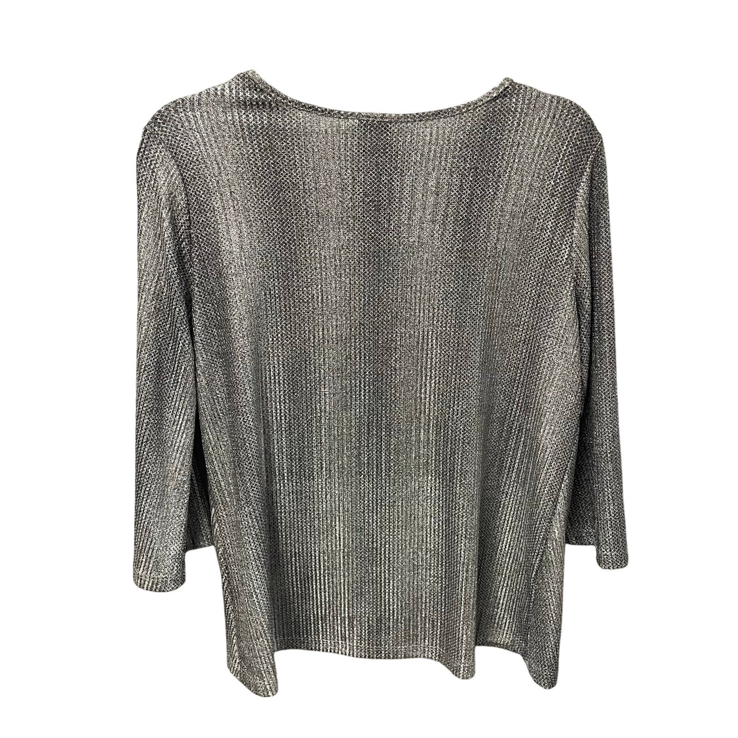 Clara Sun Woo Silver Metallic Knotted Front 3/4 Sleeve Top Womens Small