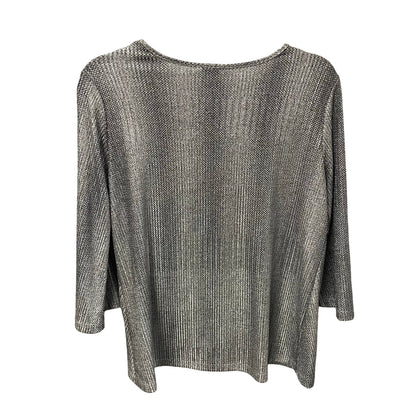 Clara Sun Woo Silver Metallic Knotted Front 3/4 Sleeve Top Womens Small