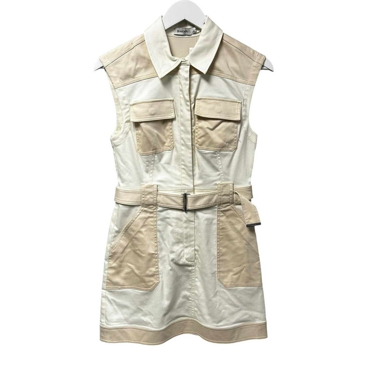 NWT Simkhai Ivory Multi Stretch Denim Esmee Belted Mini Dress Womens 2