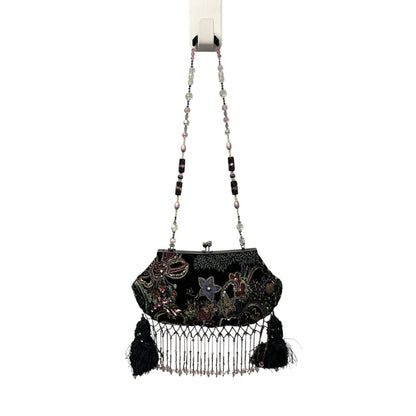 Vintage Mary Frances Sequin Rhinestone Embellished Beaded Fringe Evening Bag