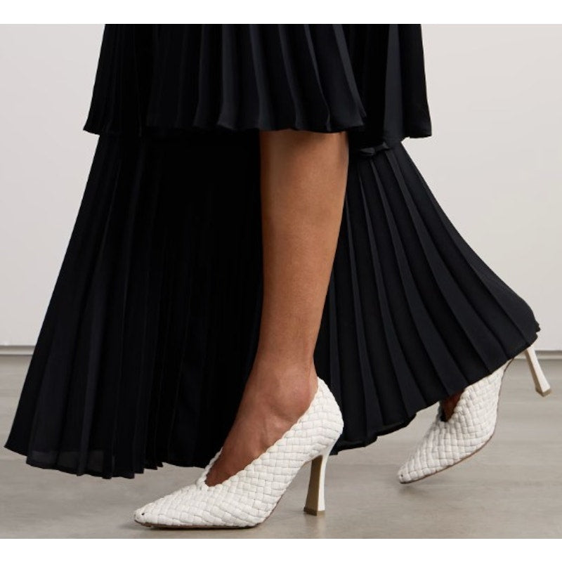 Bottega Veneta Sofia Intrecciato Woven Leather Pumps White Womens IT 39 / US 9