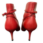 Valentino Garavani Red Leather Rockstud Buckle Accents Boots Size 39 / US 9