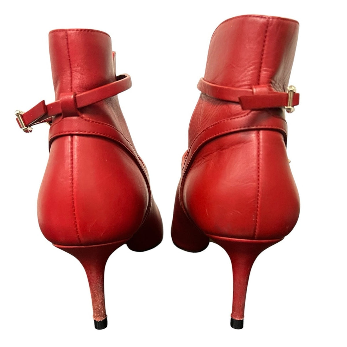 Valentino Garavani Red Leather Rockstud Buckle Accents Boots Size 39 / US 9