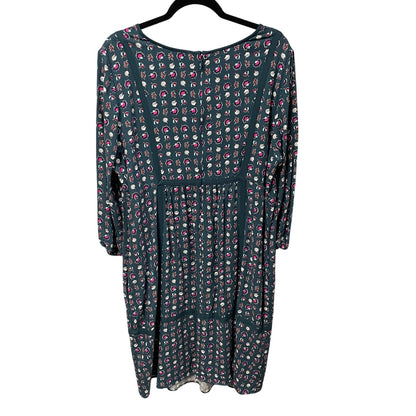 Boden Luna Heritage Prairie Dress in Sea Flower Blue Green Pink Womens 18 Long