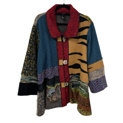 Ali Miles Red Multicolor Mixed Print Wool Blend Button Front Jacket Womens 2X