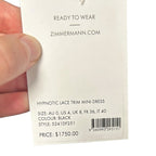 NWT Zimmermann Black Hypnotic Lace Trim Belted Linen Blend Mini Dress US 4