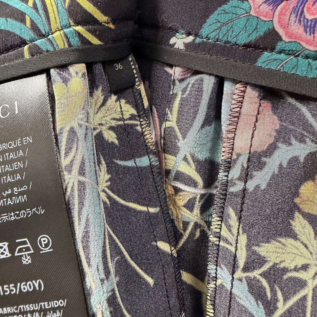 NWT Gucci Silk Pleated Midi Skirt Macro Floral Black Multi Size IT 36 / US 0