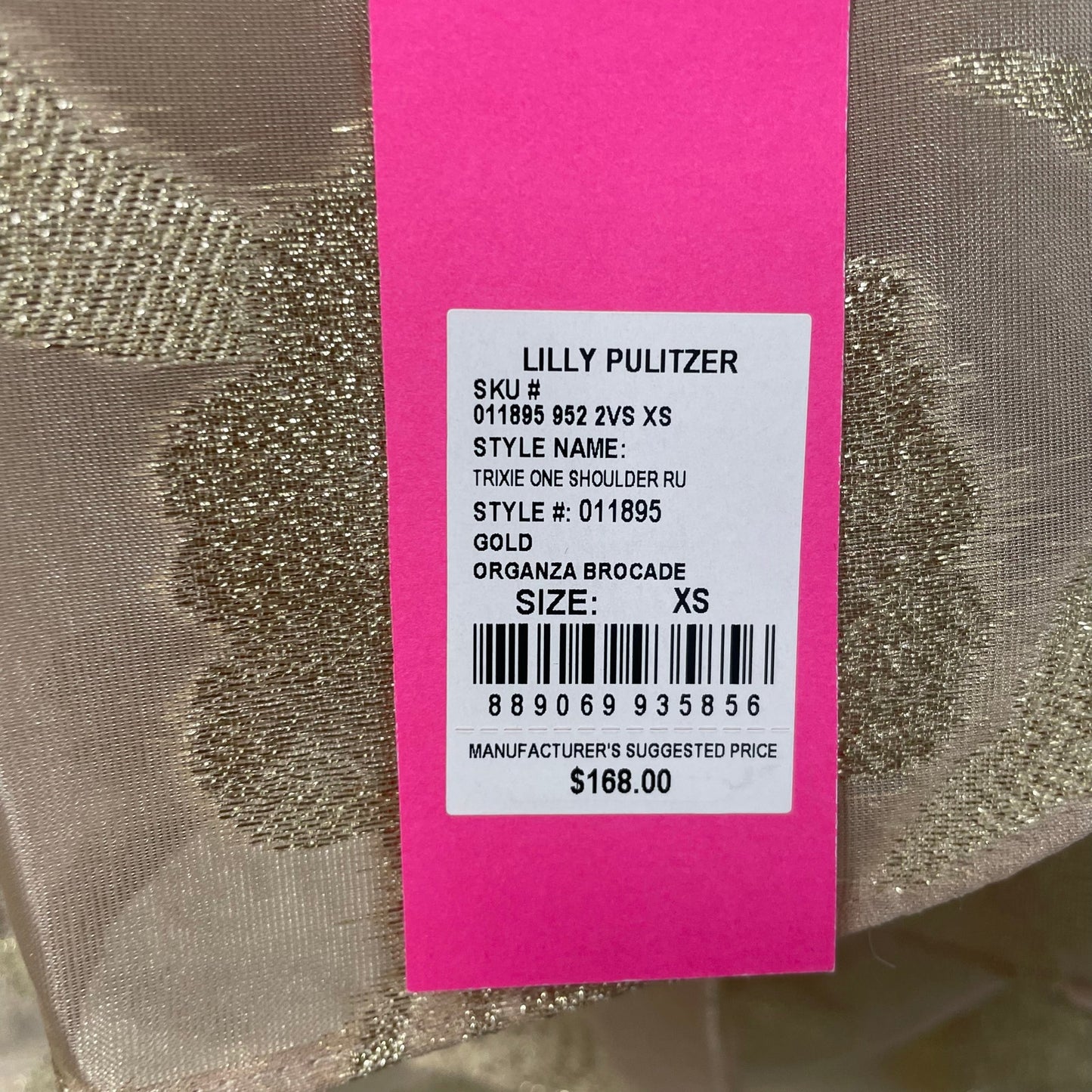 NWT Lilly Pulitzer Trixie One Shoulder Ruffle Gold Organza Brocade Top Womens XS