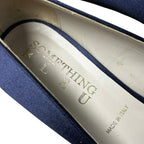 Something Bleu Navy Satin Bo Pointed Toe Floral Applique Kitten Heels Womens 6