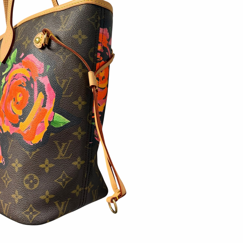 Louis Vuitton Stephen Sprouse Roses Neverfull Handbag Brown Pink Floral Designer
