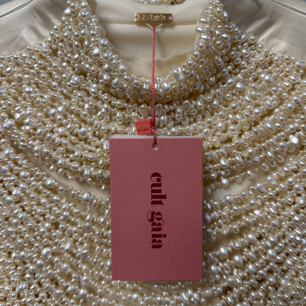 NWT Cult Gaia Taragi Top Hand Beaded Draped Pearl Embellished Womens Small