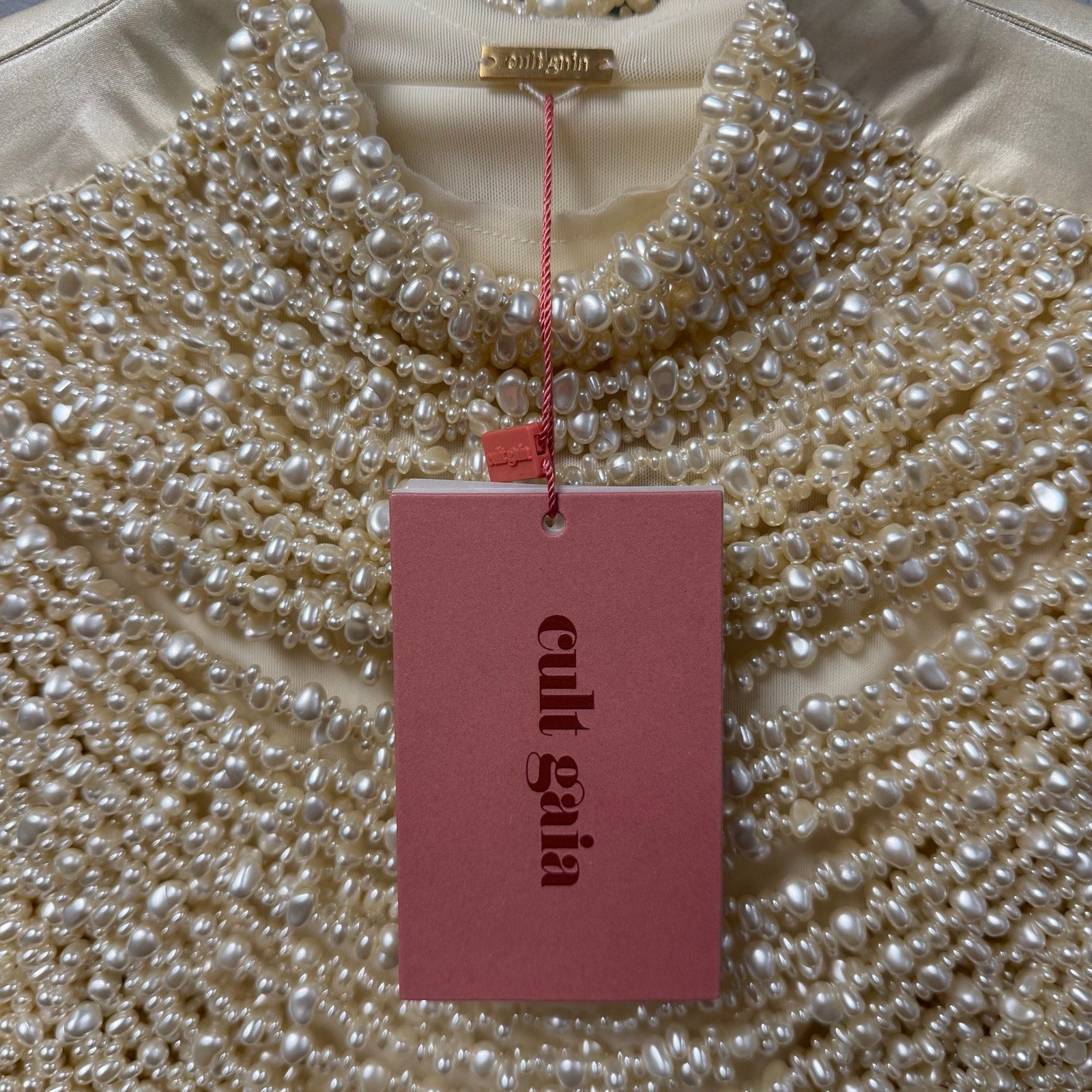 NWT Cult Gaia Taragi Top Hand Beaded Draped Pearl Embellished Womens Small