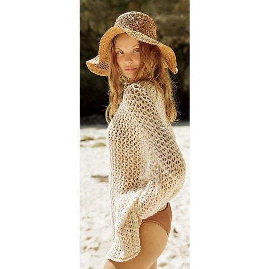 Free People One Tape Yarn Crochet Knit Sweater Cream Womens XS / Small