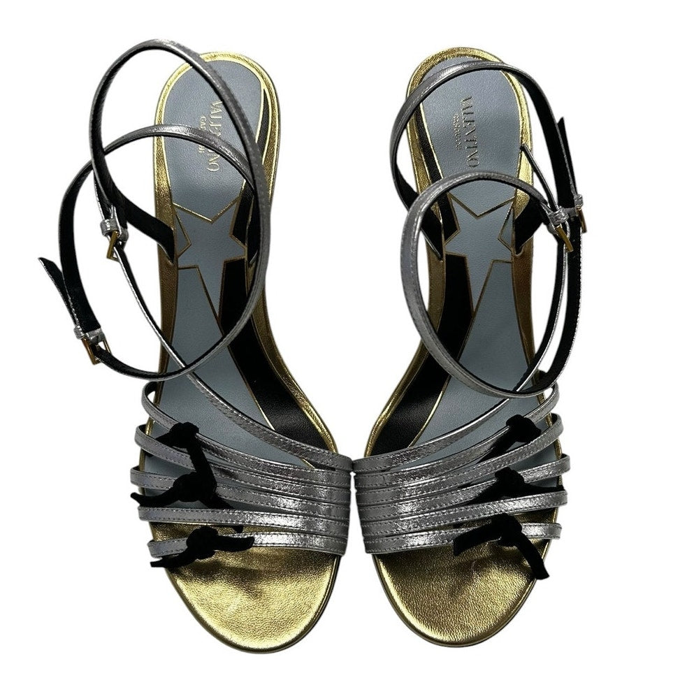 Valentino Garavani Gold Silver Black Nodine 100mm Sandals Womens 39 / US 9