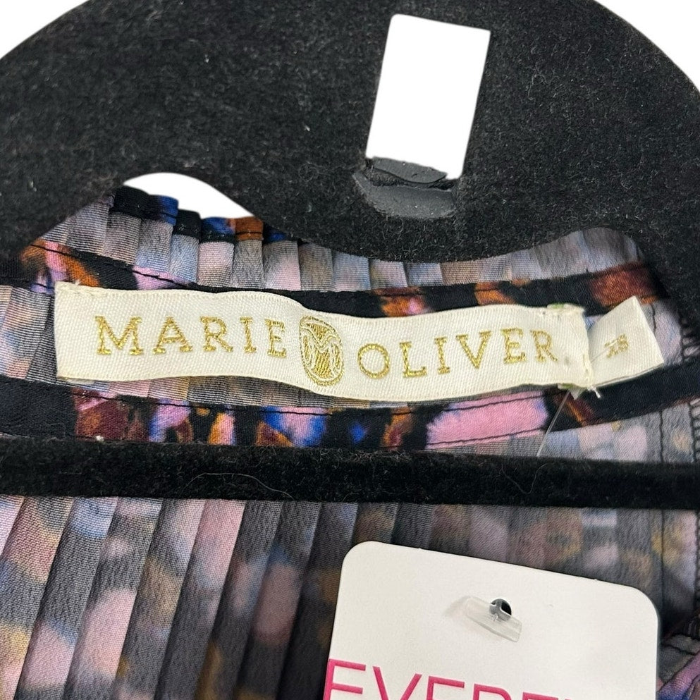 NWT Marie Oliver Black Electric Multi Arden Pleated Ruffle Neck Blouse Womens XS