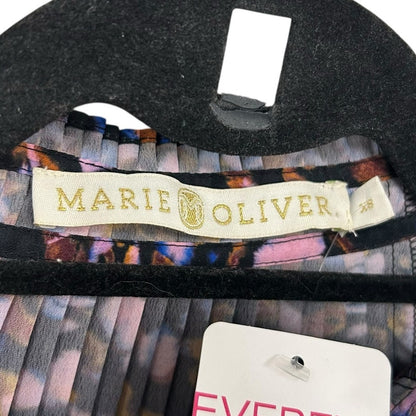 NWT Marie Oliver Black Electric Multi Arden Pleated Ruffle Neck Blouse Womens XS