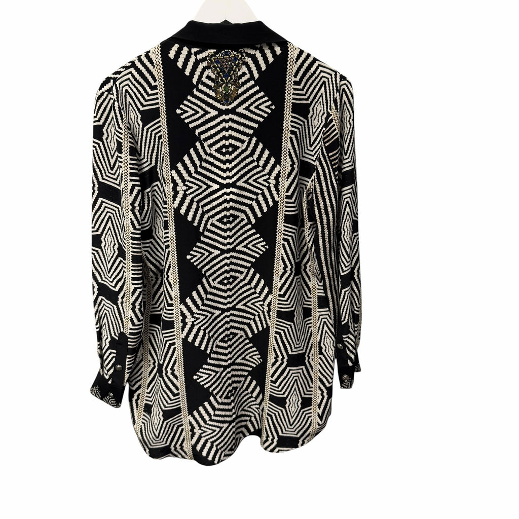 NWT Camilla Pure Silk Double Breasted Soft Jacket Black White Zebra Print Small