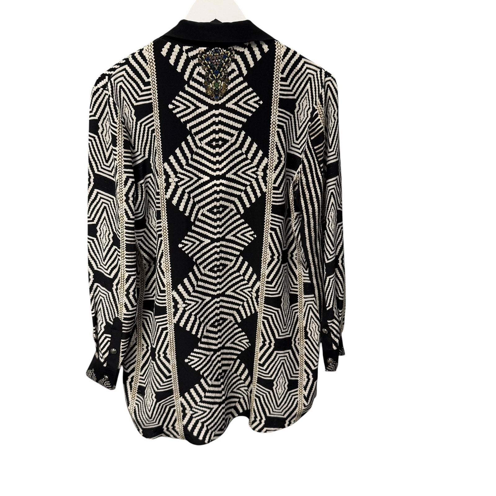 NWT Camilla Pure Silk Double Breasted Soft Jacket Black White Zebra Print Small