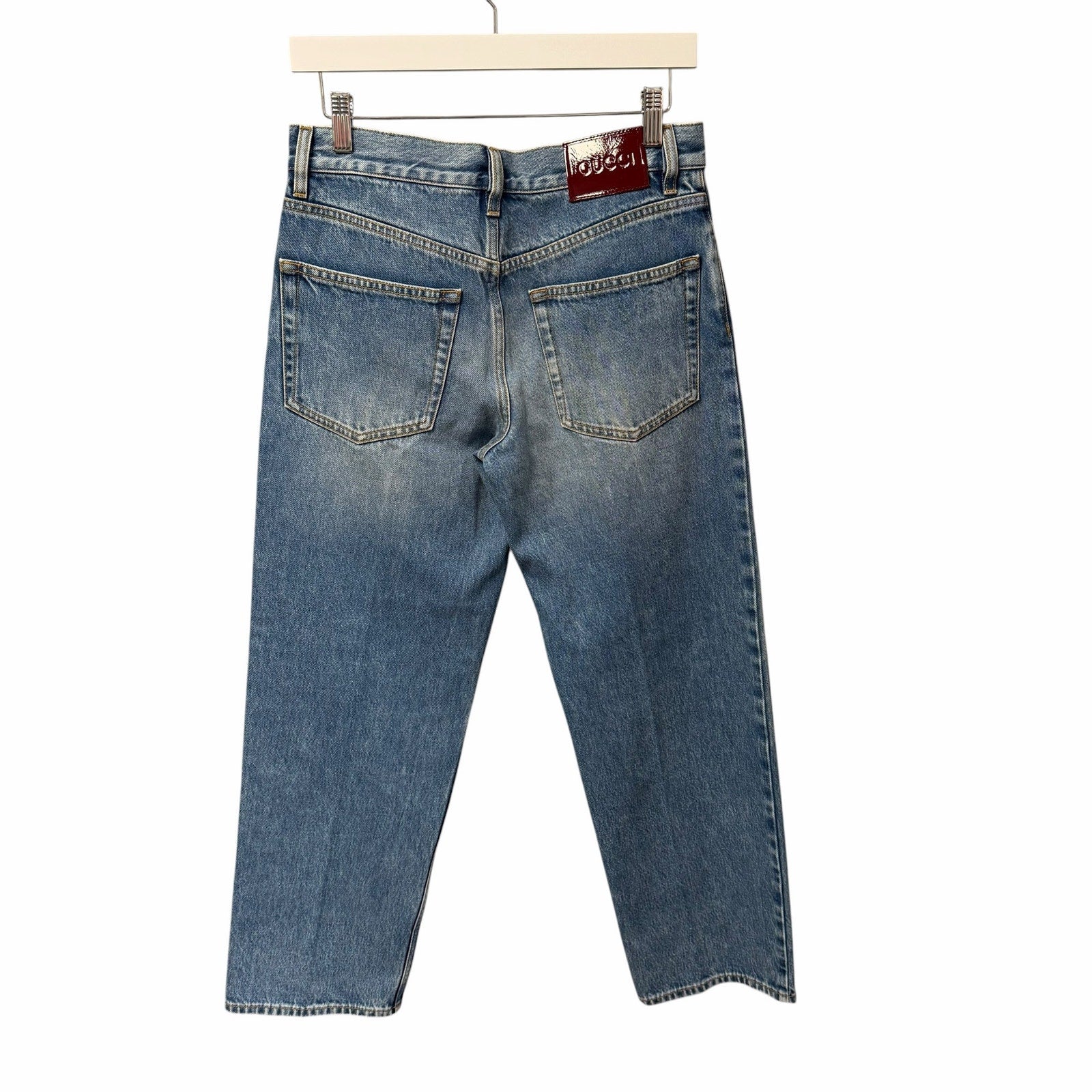 NWT Gucci Straight Fit Denim Pant Light Blue Wash Button Fly Jean Size 24 / US 2