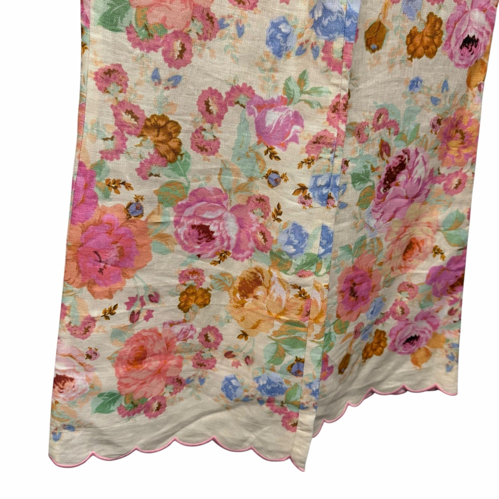 NWT Zimmermann Pure Linen Raie Crop Flare Pant Pink Multi Floral Womens US 4