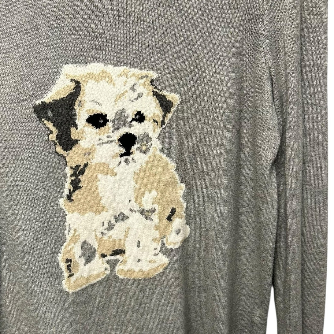 The Limited Gray Cream Dog Graphic Long Sleeve Pullover Sweater Womens Small