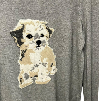 The Limited Gray Cream Dog Graphic Long Sleeve Pullover Sweater Womens Small
