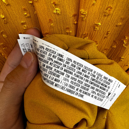NWT English Factory Yellow Long Sleeve Swiss Dot Smocked Maxi Dress Size Small
