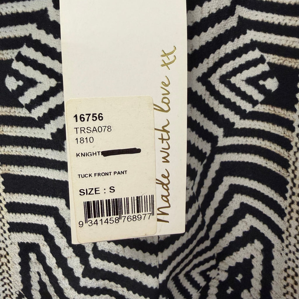 NWT Camilla Pure Silk Tuck Front Pant White Black Geo Print Embellished Small