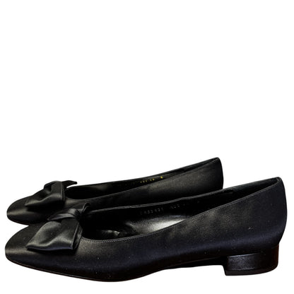Salvatore Ferragamo Black Satin Bowtie Ballet Flats Womens 10
