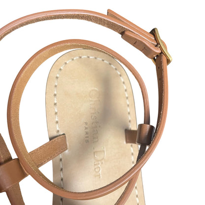 Christian Dior Dior Sun Thong Sandal Tan Leather Strappy Upper Size 39 / US 9