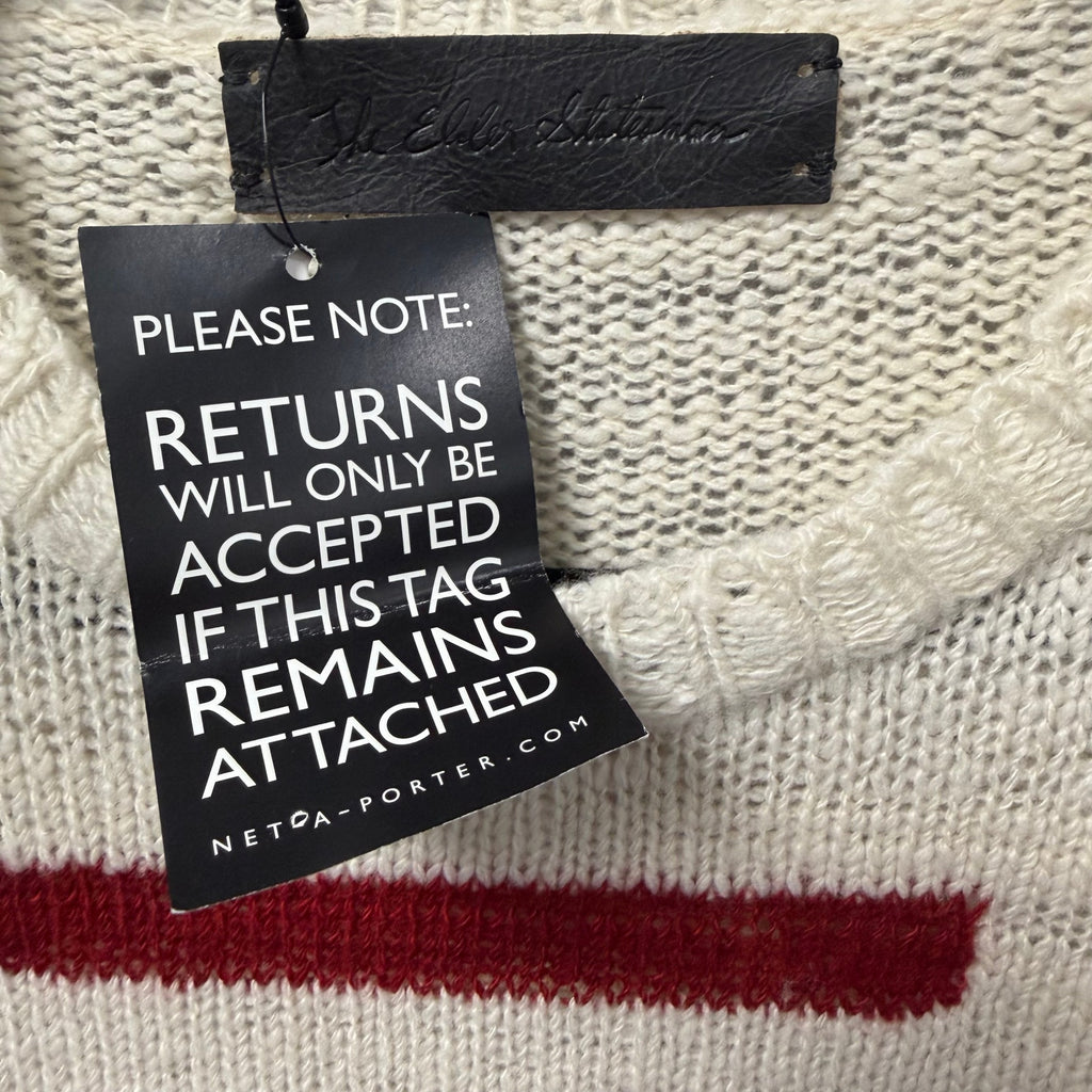 NWT The Elder Statesman Pure Cashmere Crewneck Sweater Cream Red Blue Small