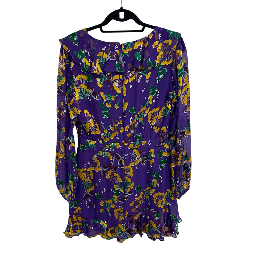 Saloni The Jodie Dress in Violet Sweet Peas Floral Print Silk Blend Womens 10