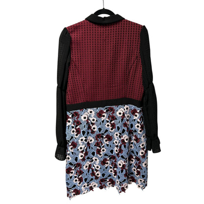 Adelyn Rae Burgundy White Blue Crochet Floral Long Sleeve Dress Womens Large