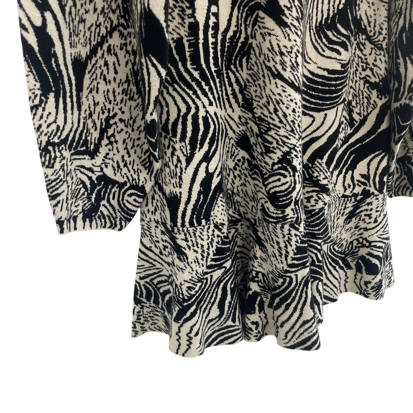 Anthropologie Slim Ruffle Knit Mini Sweater Dress Black Beige Animal Print Large