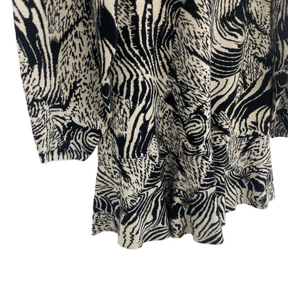 Anthropologie Slim Ruffle Knit Mini Sweater Dress Black Beige Animal Print Large