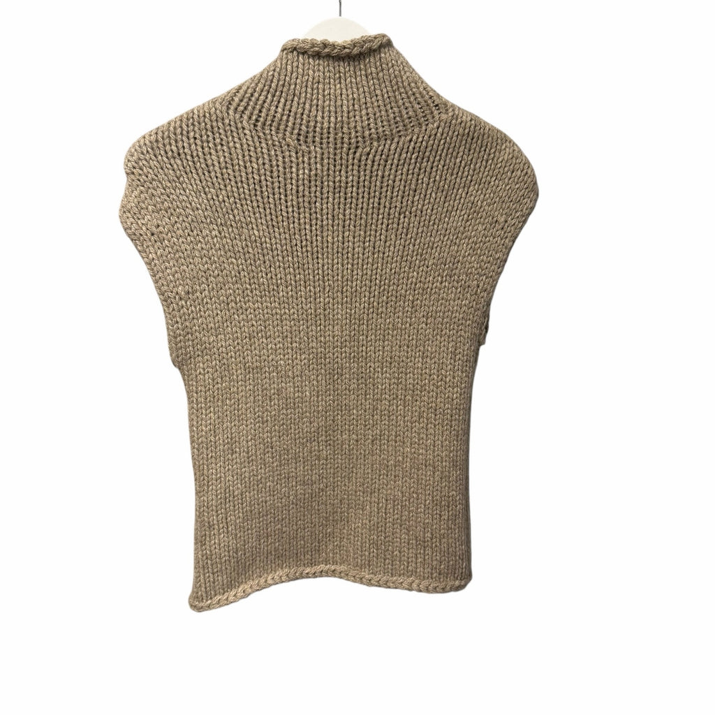NWT Khaite Sly Top in Sepia Pure Cashmere Knit Stand Collar Cap Sleeves Size XS