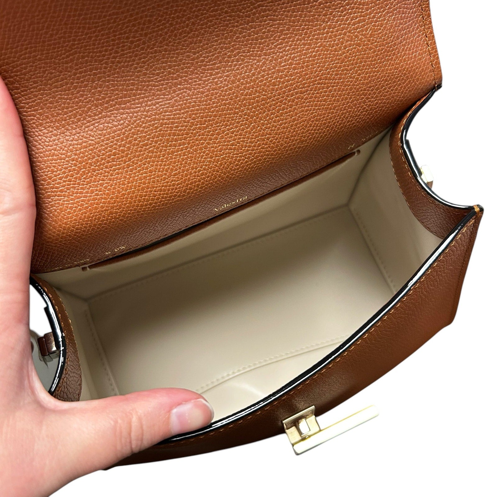 Valextra Havana Brown Iside Foldover Mini Top Handle Leather Bag